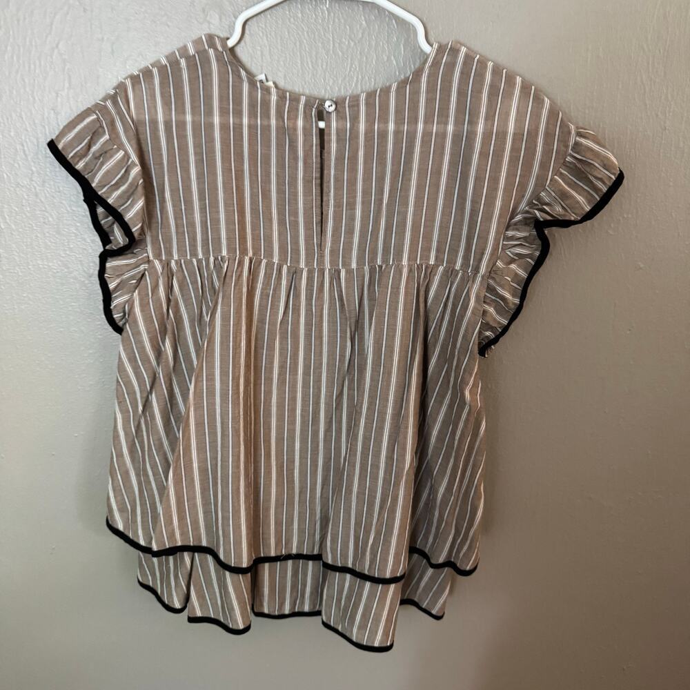IVY JANE Brown and White Stripe Ruffle Sleeve Size Small casual comfort summer - Picture 6 of 7